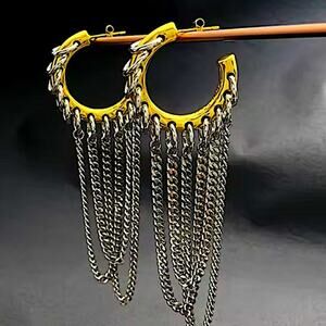 Two Tone Chain Hoop Link Earrings Gold and Silver Punk Retro Y2K